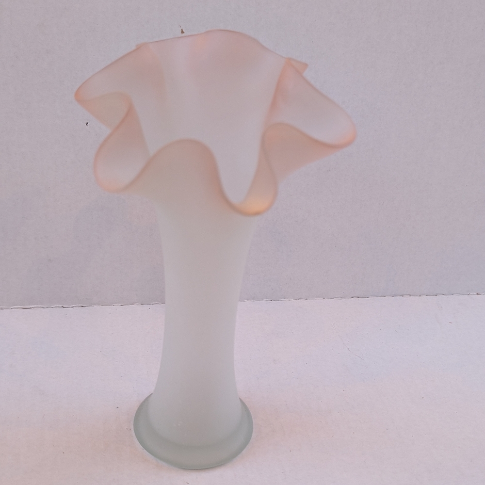 Frosted Glass Vase with Pink Accents